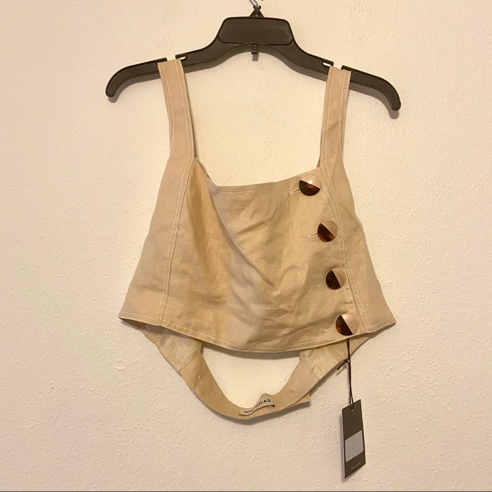 Sold NICHOLAS NEW Linen Pinafore Open Back Tank - Picture 3 of 10
